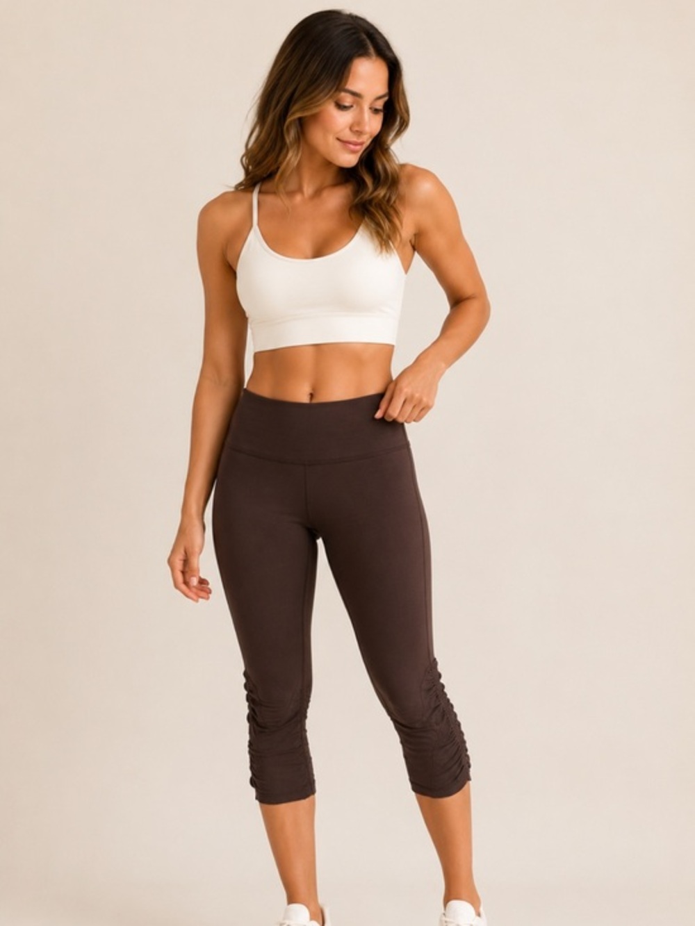 Lululemon Brown Ruched Cropped Yoga Leggings Capri Pants Size 4